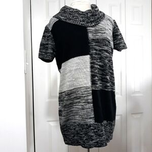 AGB women's knit short sleeve black silver Cowl neck Sweater dress size XL